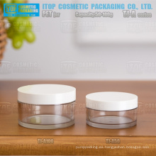 TJ-una serie de 50g y 100g engrosamiento pared simple rentable envases cosméticos clara plana redonda tarros pet